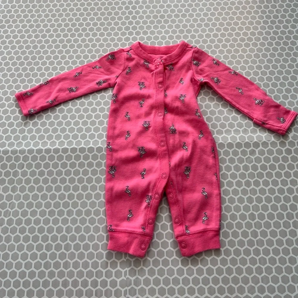 Carter’s One Piece Snap Pajama with Flamingos  Size NB